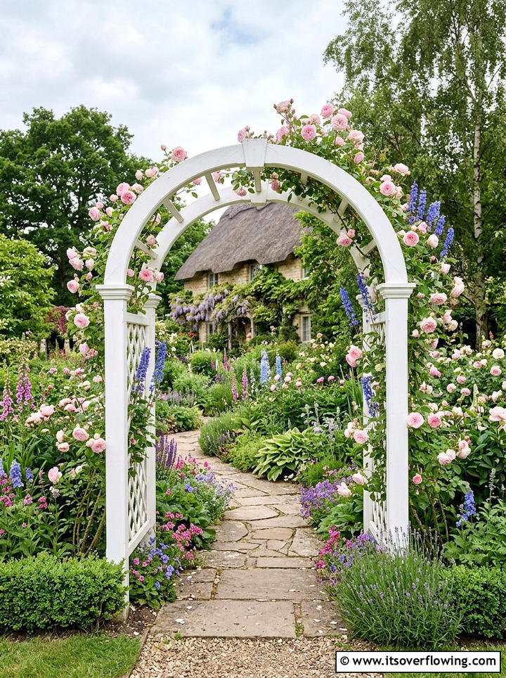 White wooden garden arch - 25 garden decor ideas with garden arches