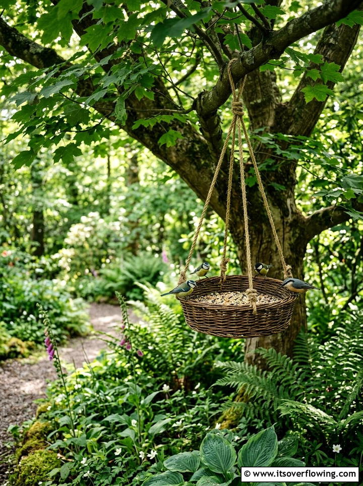 Wicker Basket Bird Feeder - 25 reusing old things ideas for bird feeders