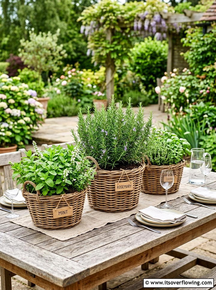 Wicker Basket Herb Garden - 25 reusing old things ideas for herb garden