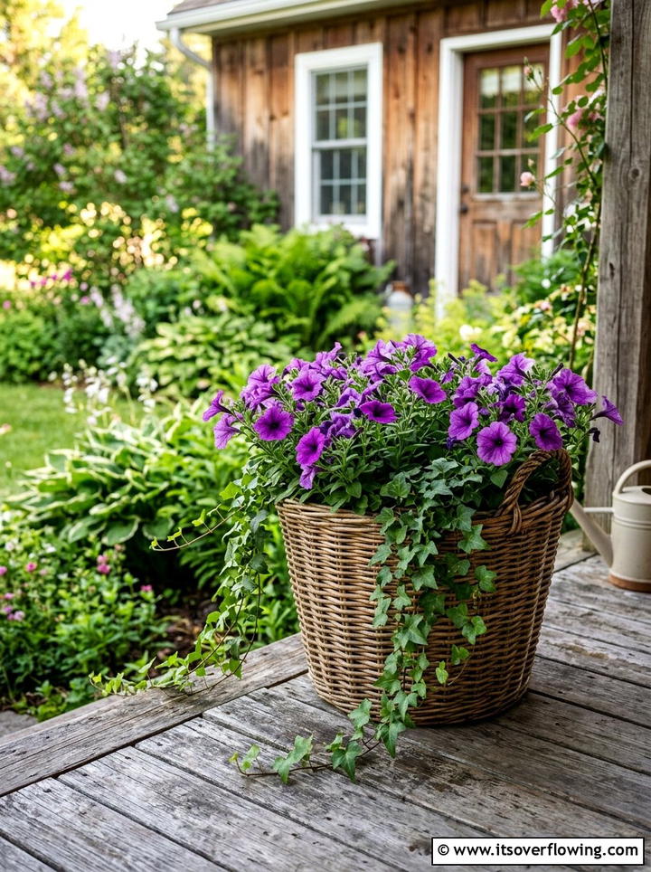 Wicker Basket Planter - 25 recycled garden ideas with baskets