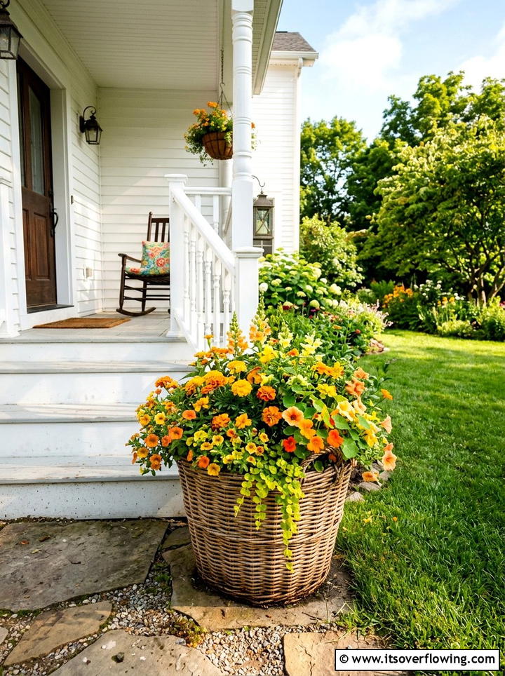 Wicker Basket Planter - 25 reusing old things ideas for flower garden