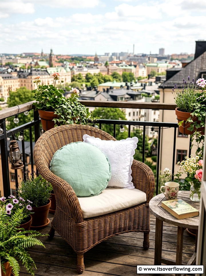 Wicker Patio Chair - 25 garden decor ideas with throw pillows