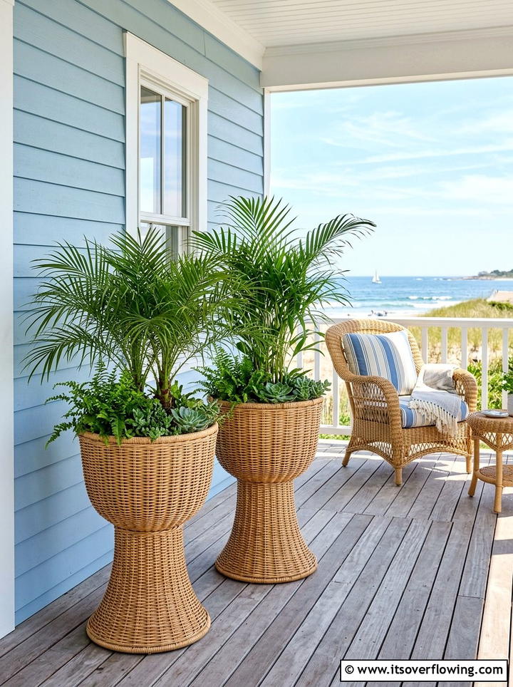 Wicker Pedestal Planters Coastal Style - 25 front porch decor ideas with pedestal planters