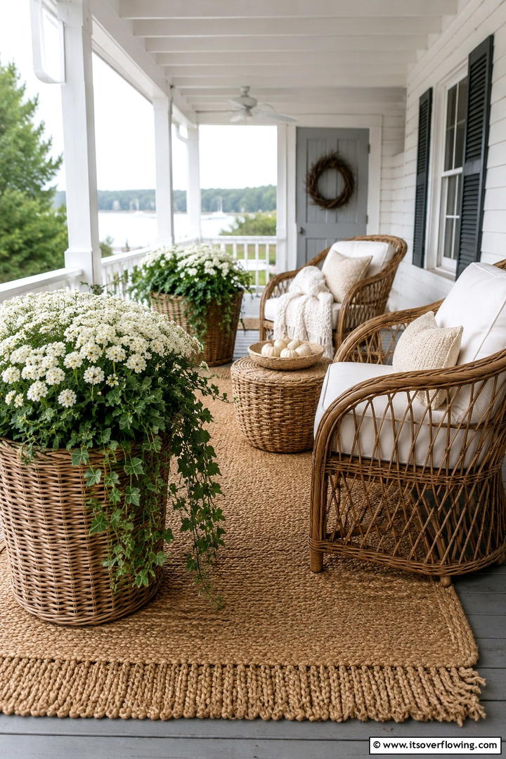 Wicker and Natural Fiber Textures - 50 Modern Fall Porch Decor Ideas Roundup- Warm Welcomes