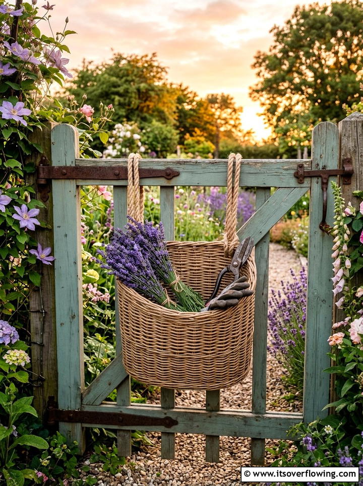 Wicker basket garden storage - 25 upcycled garden ideas with tool storage