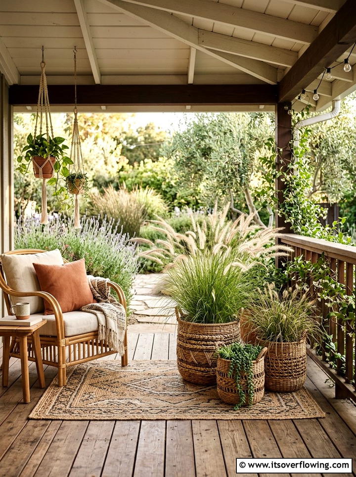 Wicker basket pots - 25 front porch ideas with tall planters
