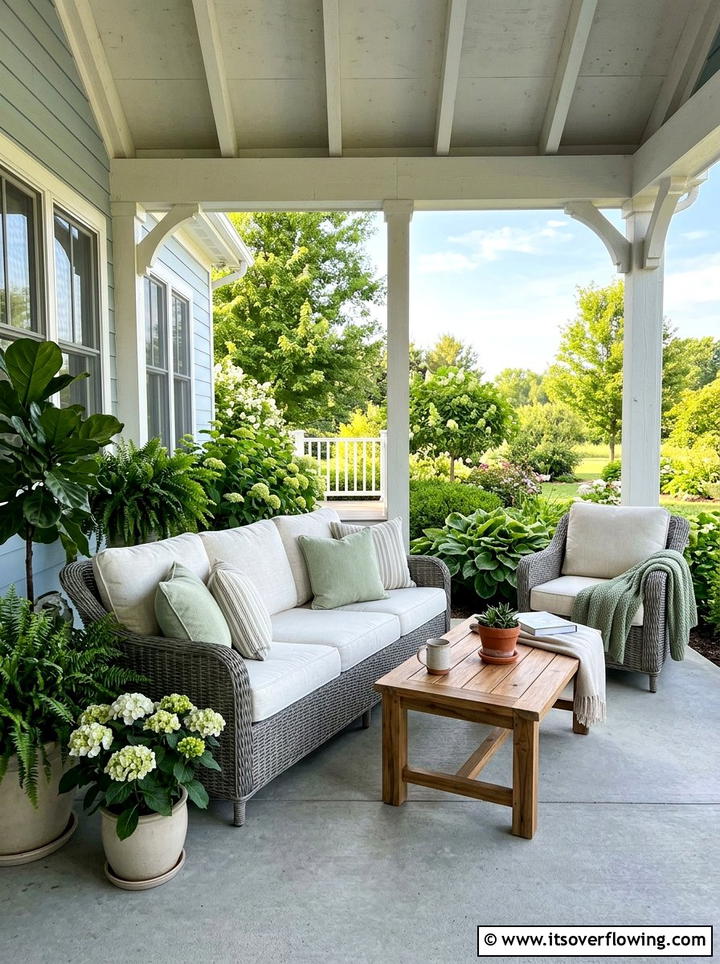 Wicker porch furniture - 25 front porch ideas with concrete floor