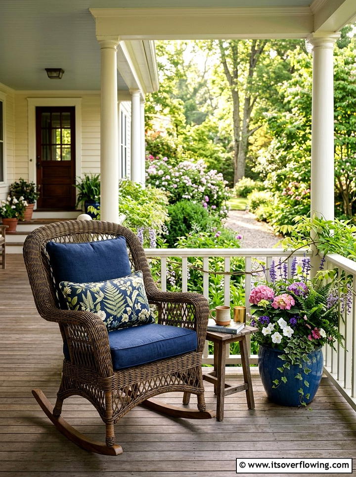 Wicker rocking chair - 25 front porch decor ideas with cushions