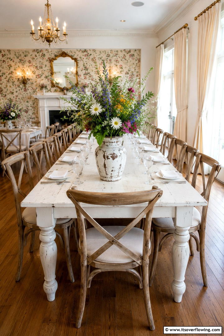 Wildflower Bouquet in a Distressed Vase - 30 Rustic Wedding Centerpieces for a Charming Celebration