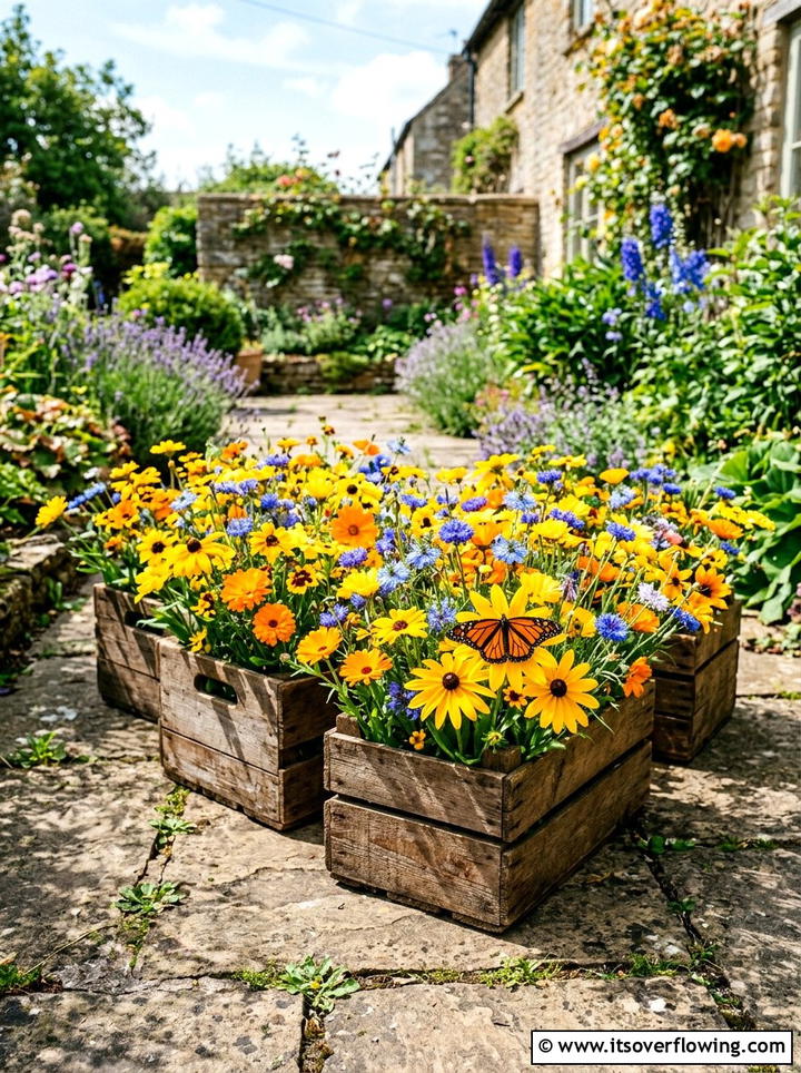 Wildflower Display - 25 upcycled garden ideas with old crates