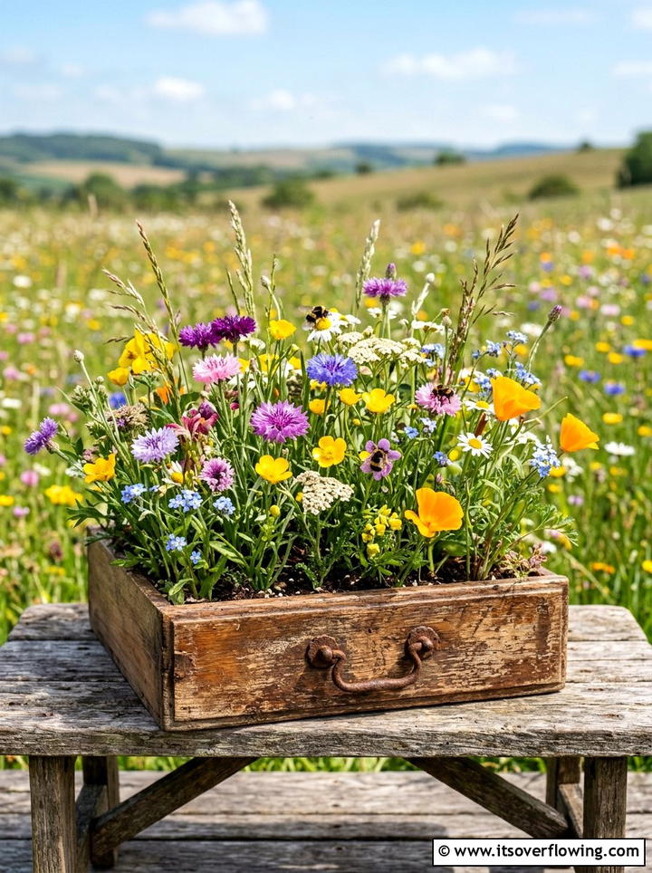 Wildflower Drawer Container - 25 upcycled garden ideas with old drawers