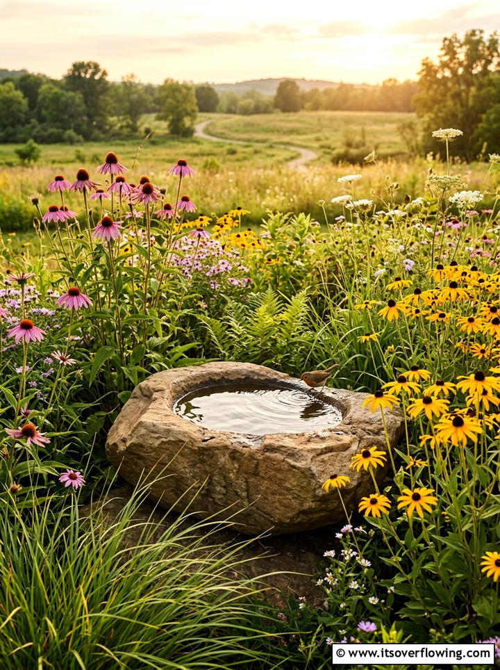 Wildflower Garden Bird Bath - 25 garden ideas with bird baths