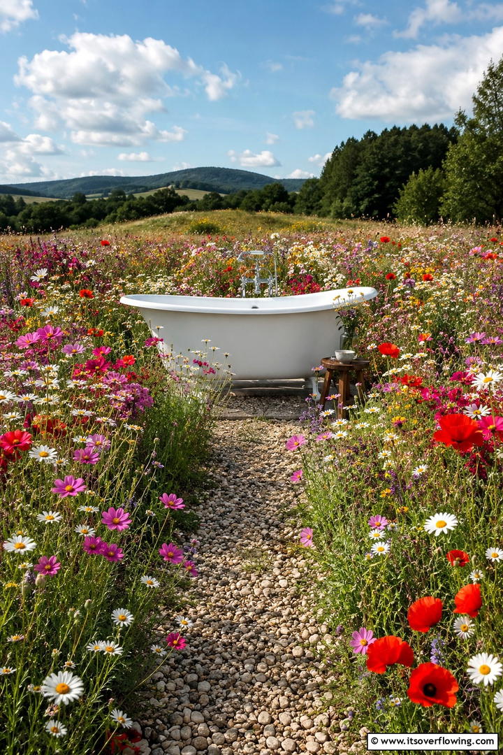 Wildflower Meadow Bath - 30 Serene Outdoor Bathtub Ideas for a Backyard Oasis