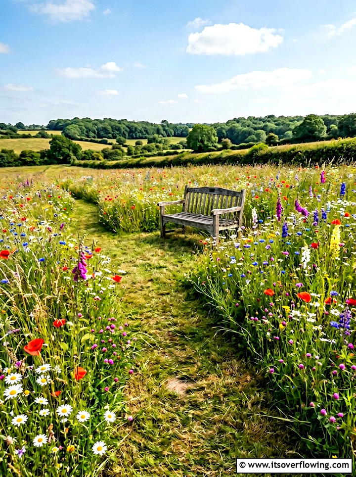 Wildflower Meadow Bench Path - 25 garden ideas with bench seating