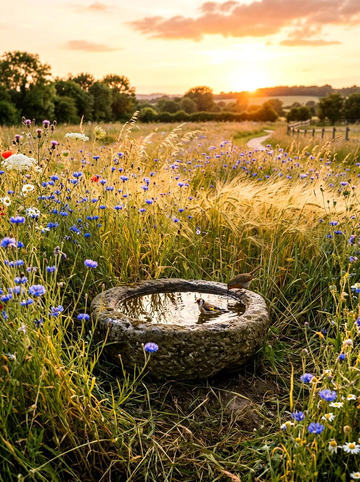 Wildflower Meadow Bird Bath - 25 backyard decorating ideas with bird baths