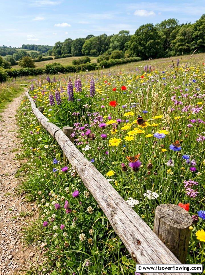 Wildflower Meadow Log Edging - 25 backyard ideas with log edging