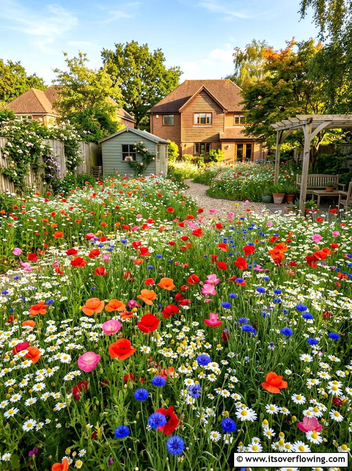 Wildflower Meadow Patch - 25 cheap garden ideas with no grass landscaping