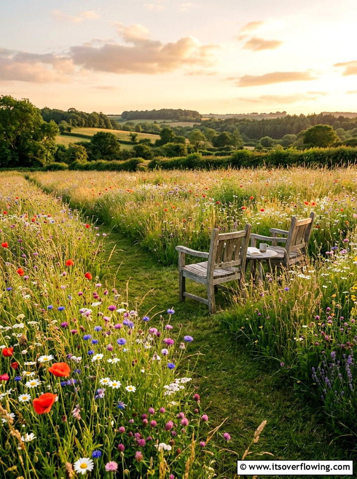 Wildflower Meadow Seating Area - 25 creative garden ideas with seating nooks