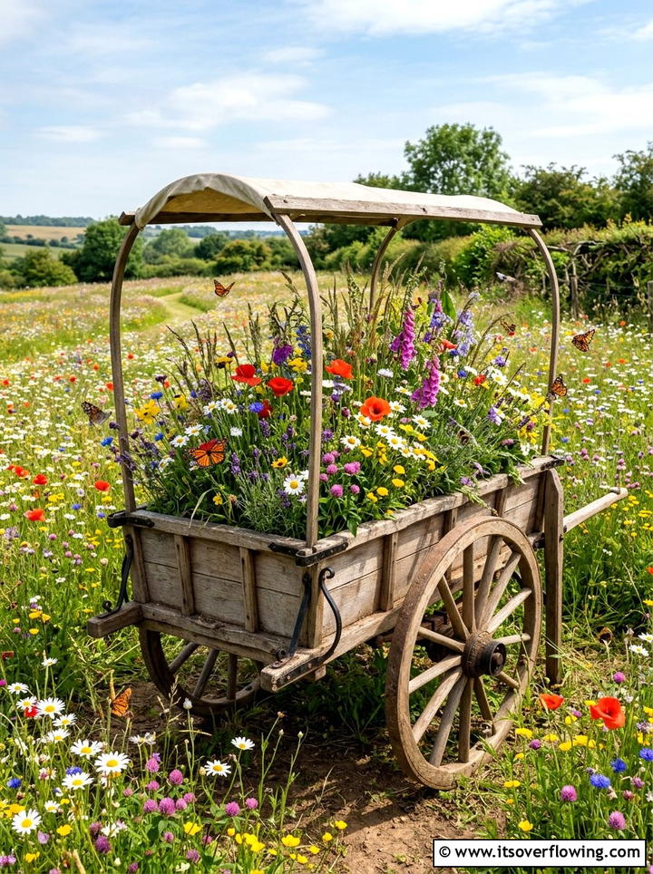 Wildflower Meadow Wagon - 25 garden decor ideas with wagons