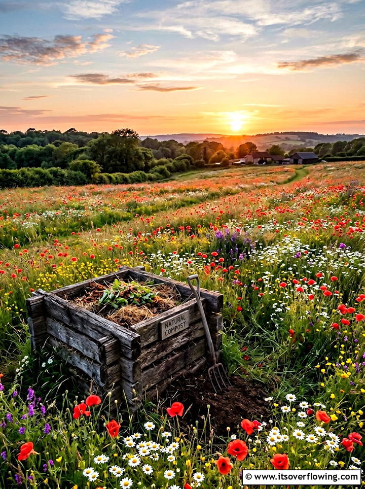 Wildflower Meadow With Log Pile Composter - 25 creative garden ideas with composting stations