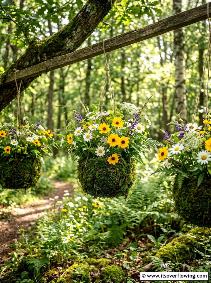 Wildflower Moss Basket Arrangements - 25 garden decor ideas with hanging baskets