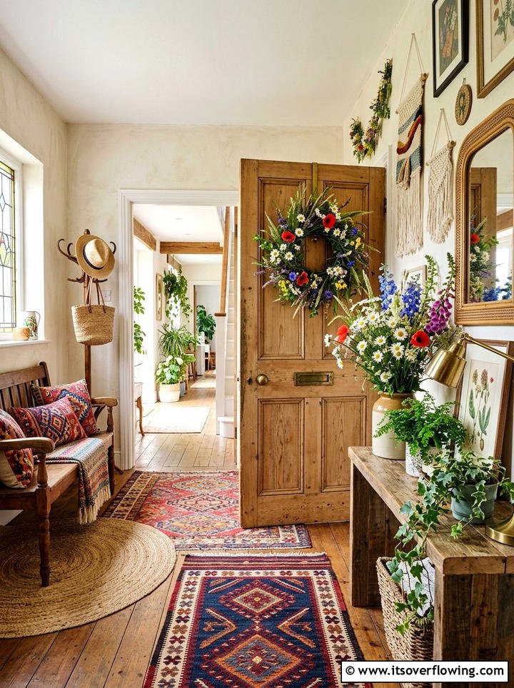 Wildflower boho entryway - 25 front porch ideas with door garland