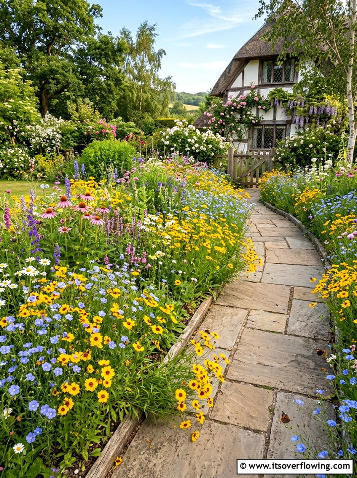 Wildflower border along garden paths - 25 backyard ideas with native plants