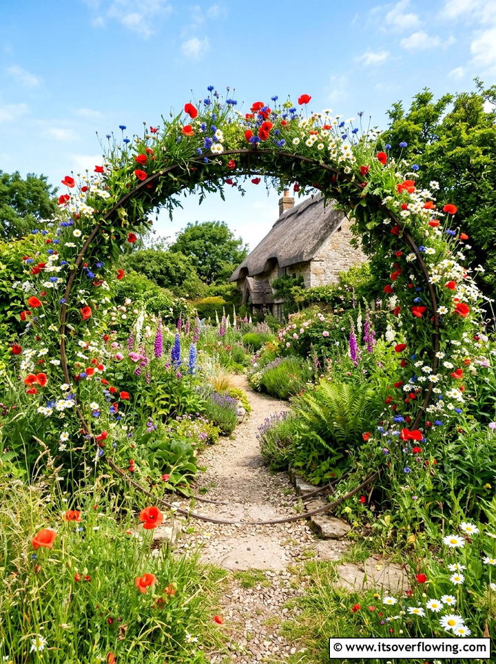 Wildflower garden hoop arch - 25 garden decor ideas with floral hoops