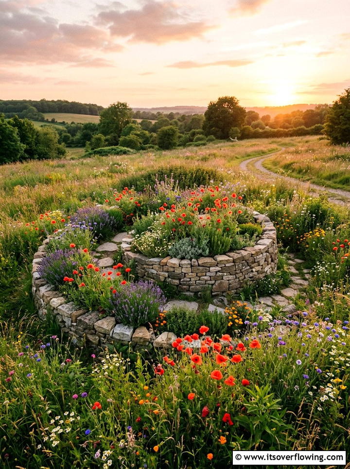 Wildflower herb spiral mix - 25 garden ideas with herb spirals