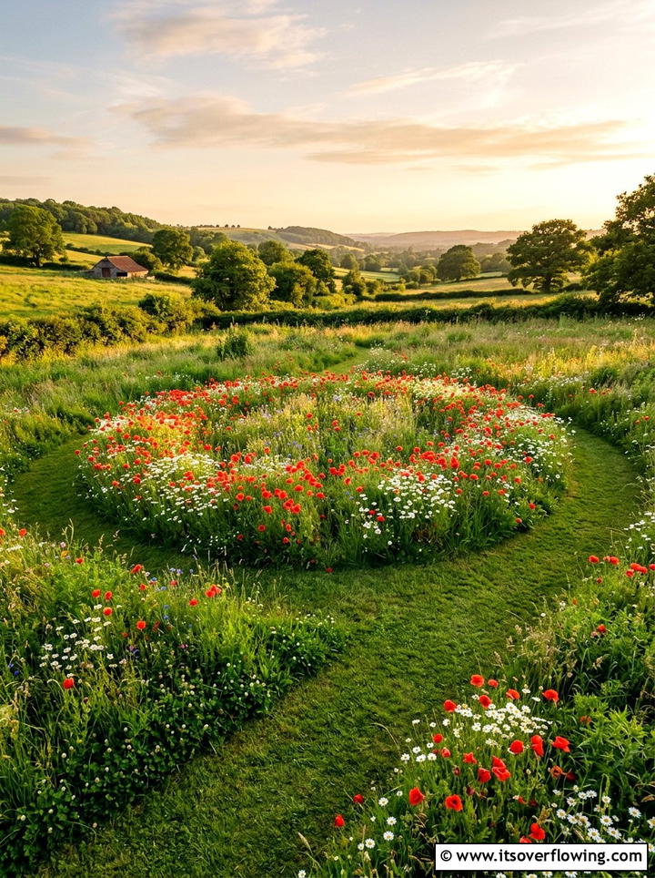 Wildflower meadow circle - 25 creative garden ideas with mandala gardens