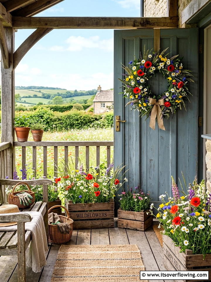 Wildflower porch - 25 front porch decor ideas with floral wreath