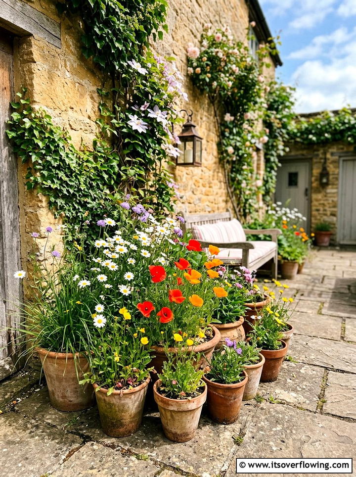 Wildflower pot cluster - 25 garden design ideas with pot displays