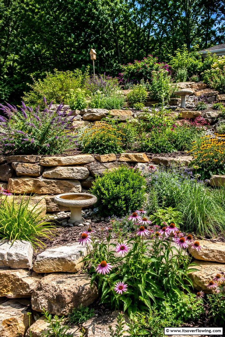 Wildlife Friendly Tiered Habitat - 30 Tiered Garden Ideas for Sloped Yards and Visual Interest