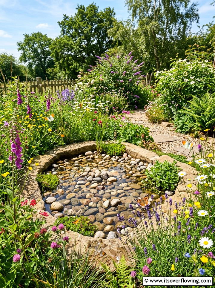 Wildlife garden with pebble pool - 25 garden decor ideas with pebble accents