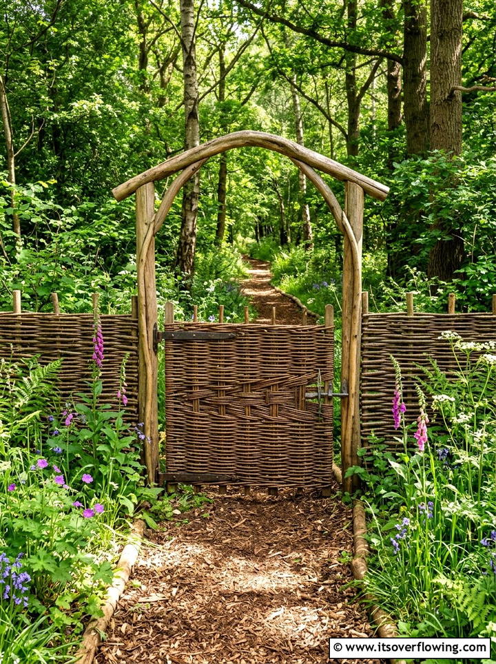 Willow branch woven gate - 25 garden decor ideas with gate decorations