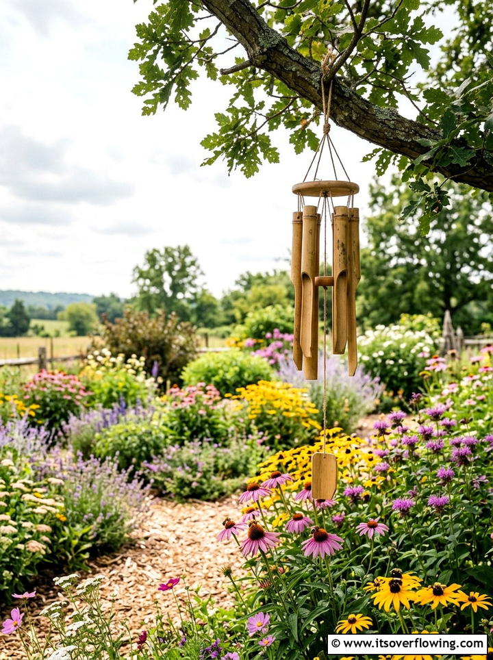 Wind Chime In Pollinator Habitat - 25 garden decor ideas for pollinator gardens