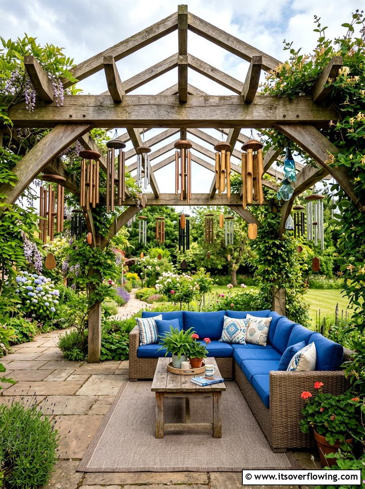 Wind Chimes Hanging From Garden Pergola - 25 garden decor ideas with wind chimes