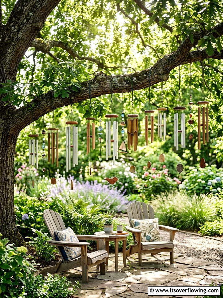 Wind chime tree - 25 creative garden ideas with sensory planting