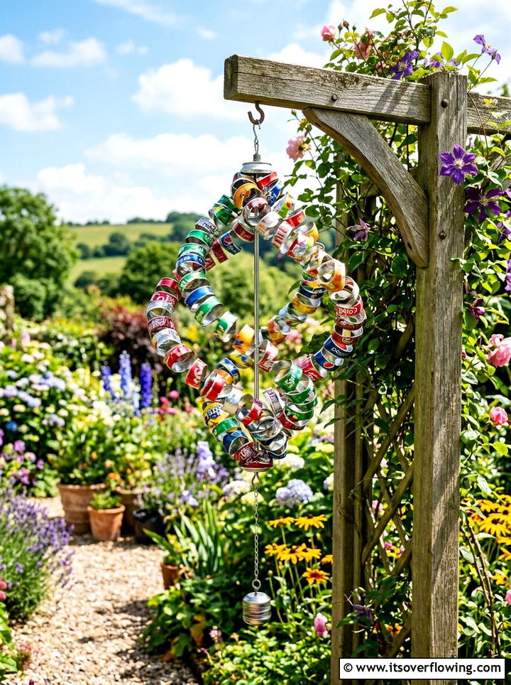 Wind spinner with aluminum cans - 25 recycled garden ideas with aluminum cans