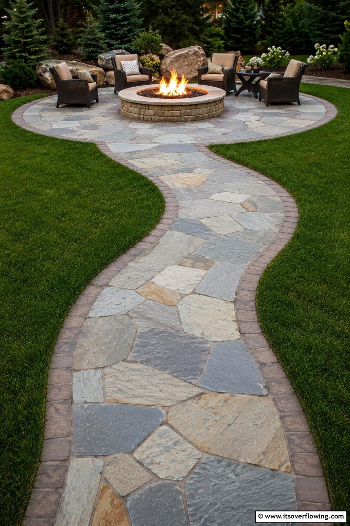 Winding Stone Fire Pit Pathway - 30 Elegant Stone Fire Pit Ideas for Backyard Entertaining