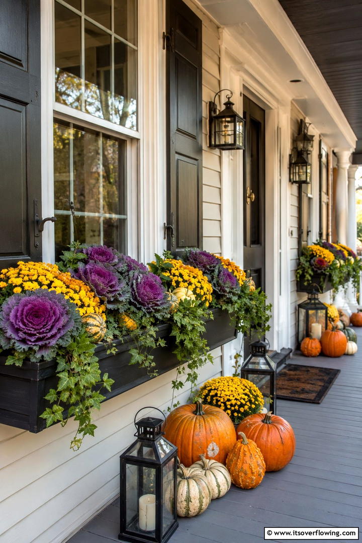 Window Box Fall Plantings - 50 Modern Fall Porch Decor Ideas Roundup- Warm Welcomes