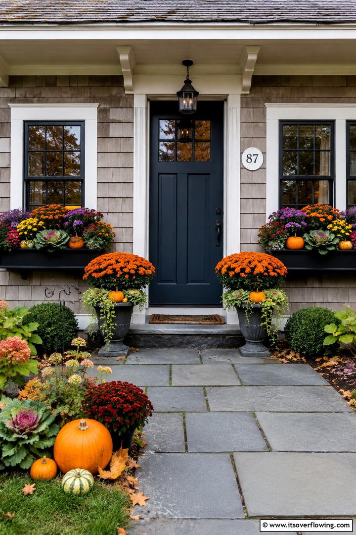 Window Box Fall Transition - 50 Fall Front Door Decor Ideas Roundup- Curb Appeal