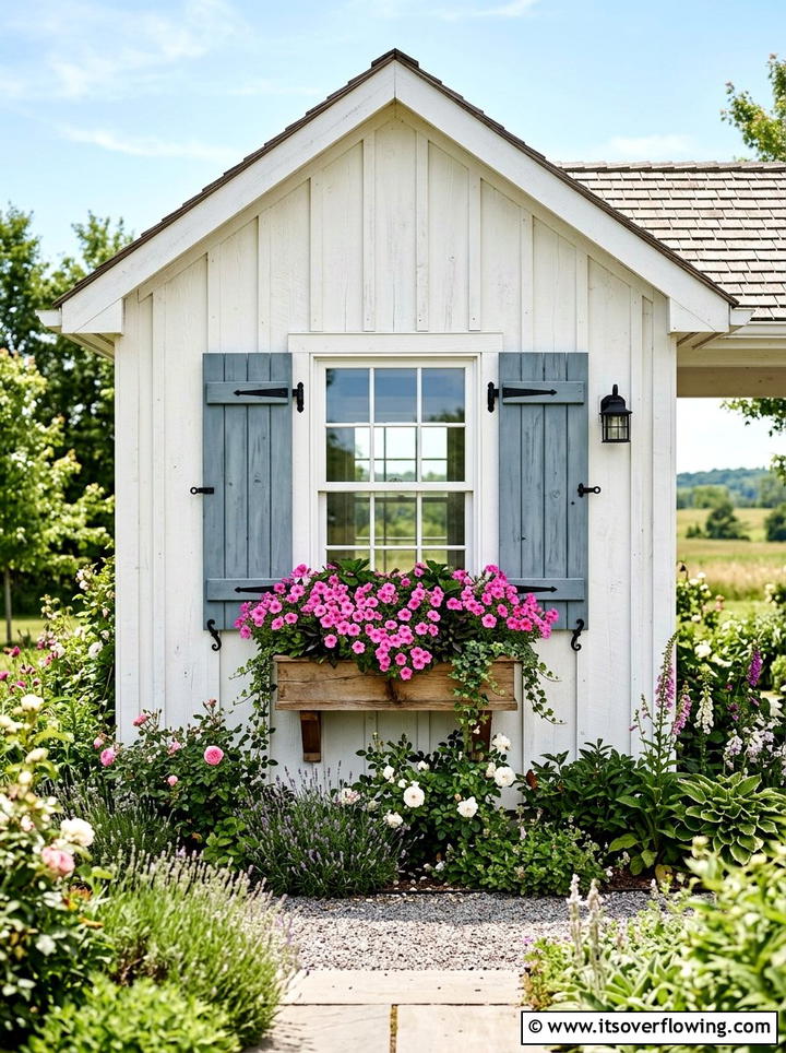 Window Box With Shutters - 25 garden decor ideas with farmhouse accents