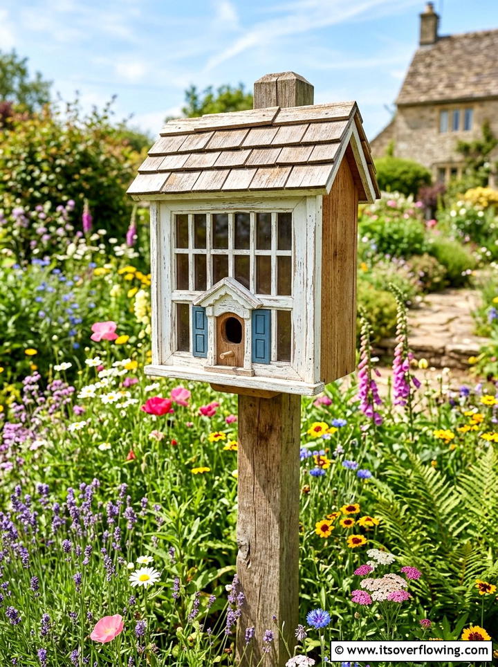 Window Frame Birdhouse - 25 upcycled garden ideas with old windows