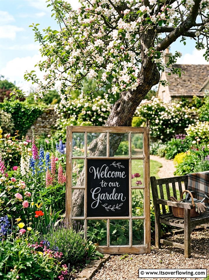 Window Frame Chalkboard - 25 garden decor ideas with old windows