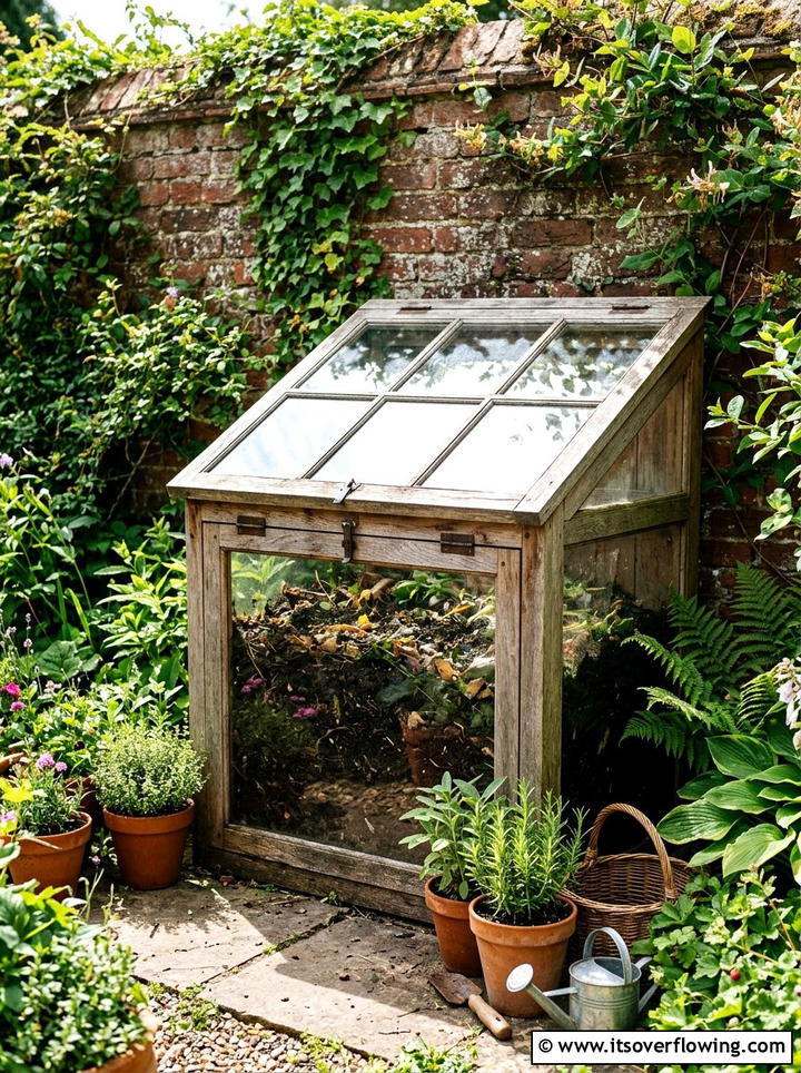 Window Frame Composter - 25 upcycled garden ideas with compost bins