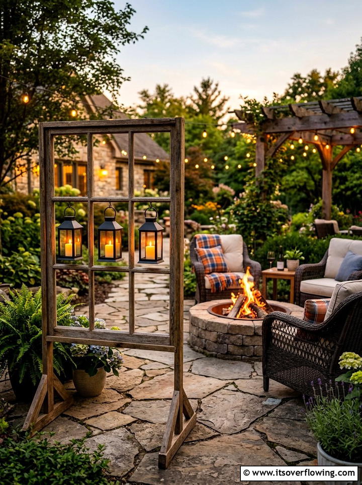 Window Frame Lantern Holder - 25 garden decor ideas with old windows