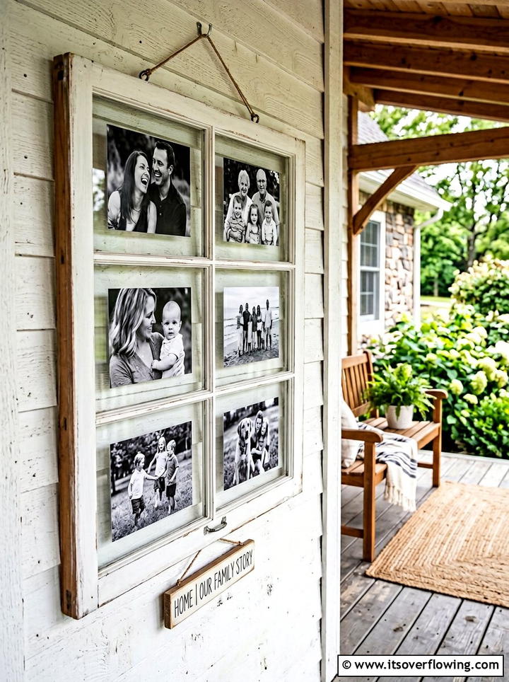Window Frame Photo Display - 25 backyard decorating ideas with old window decor
