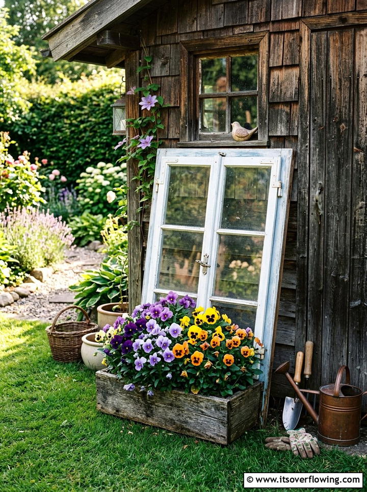 Window Frame Planter - 25 garden decor ideas with old windows