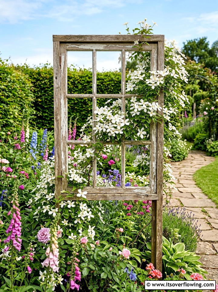 Window Frame Trellis - 25 garden decor ideas with old windows